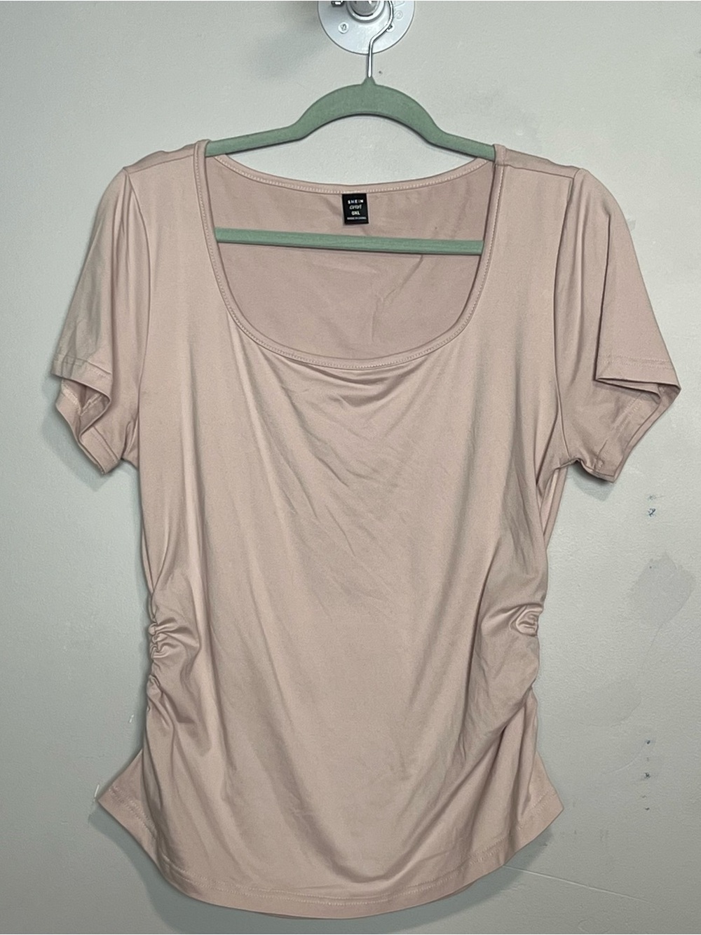 Basic Scoop Neck Short Sleeve Top - Nude #0069
